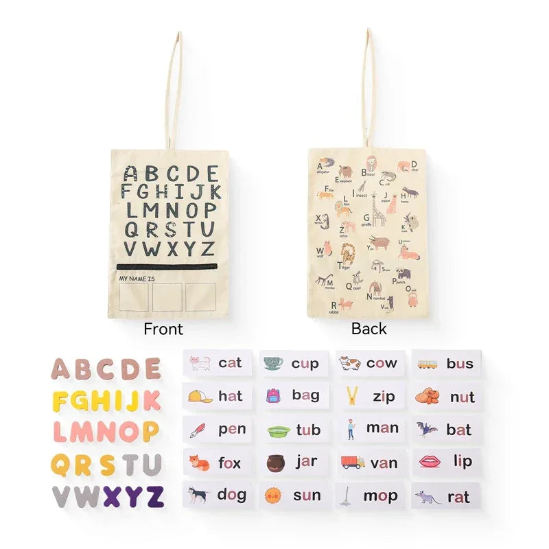 Alphabet Recognition Card Canvas Bag Set for Montessori Education ABC Cards and Canvas Storage Bag - ToylandEU