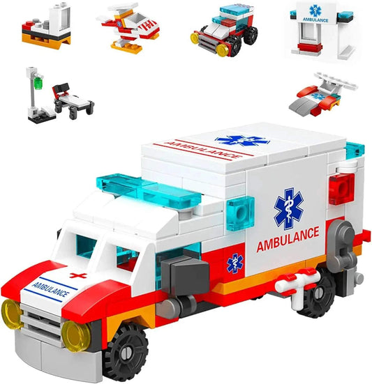 Ambulance Building Blocks Toy (122 Pieces) – 7 in 1 Emergency Vehicle Set, STEM Learning Creative Play, DIY Construction Toy fo - ToylandEU