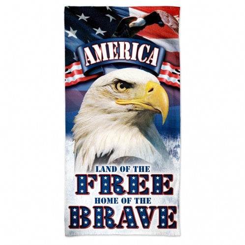 American Flag Beach Towel 30x60 Home Of The Brave Design - ToylandEU