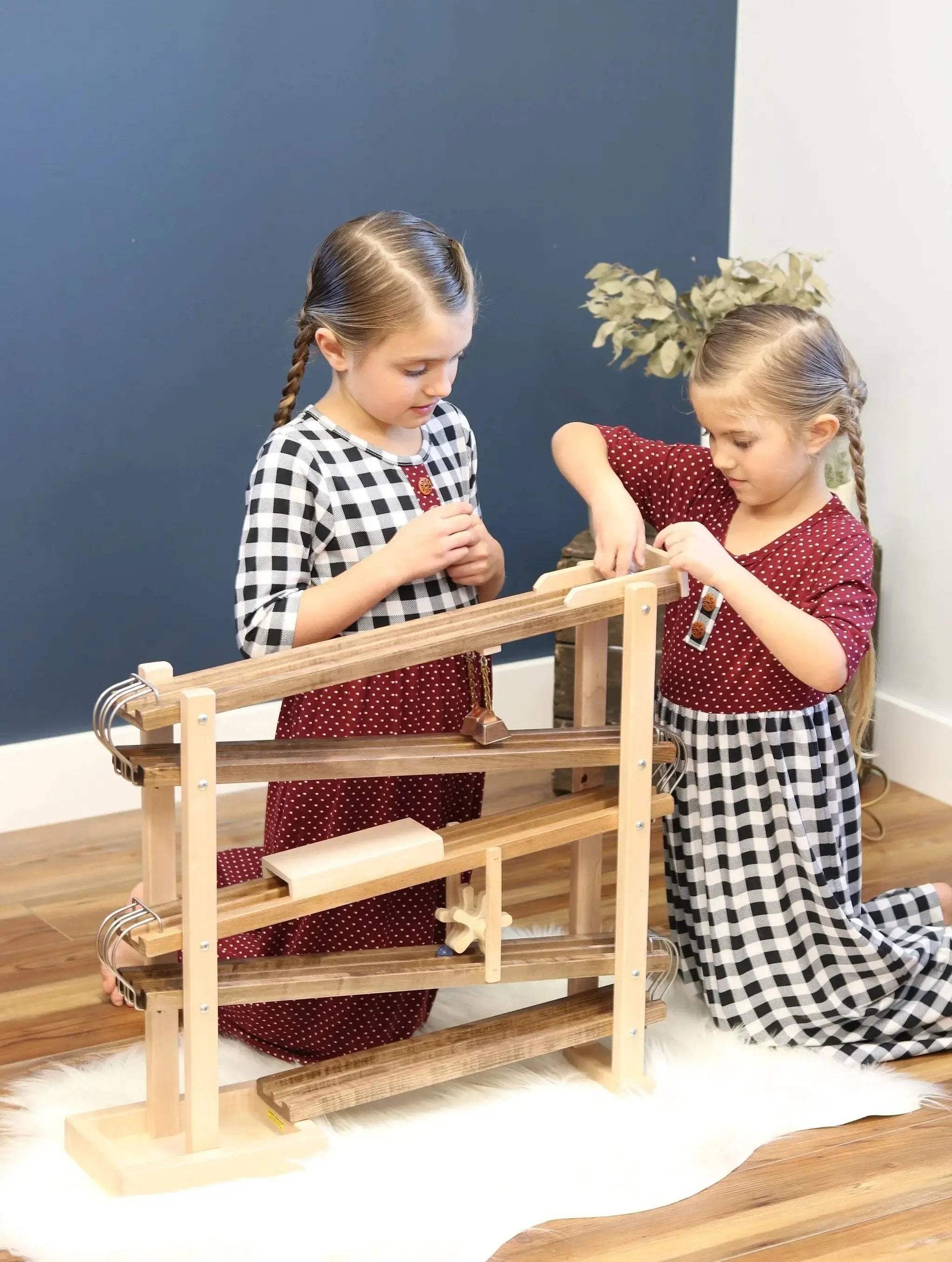 Amish-Made Deluxe Wooden Marble Flyer Racetrack Toy - ToylandEU