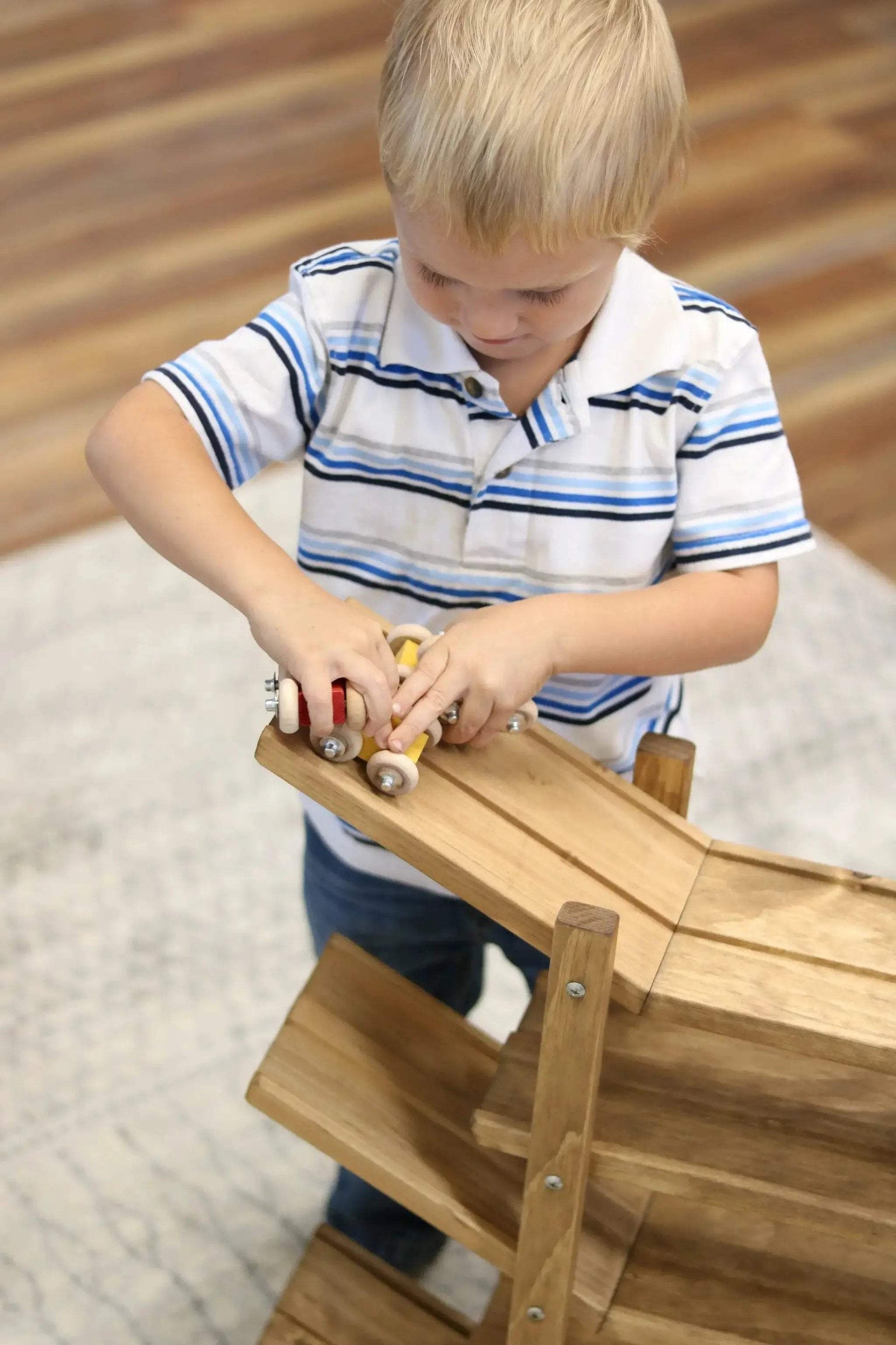 Amish-Made, Handcrafted Wooden Car Roller Racetrack Action Toy - ToylandEU