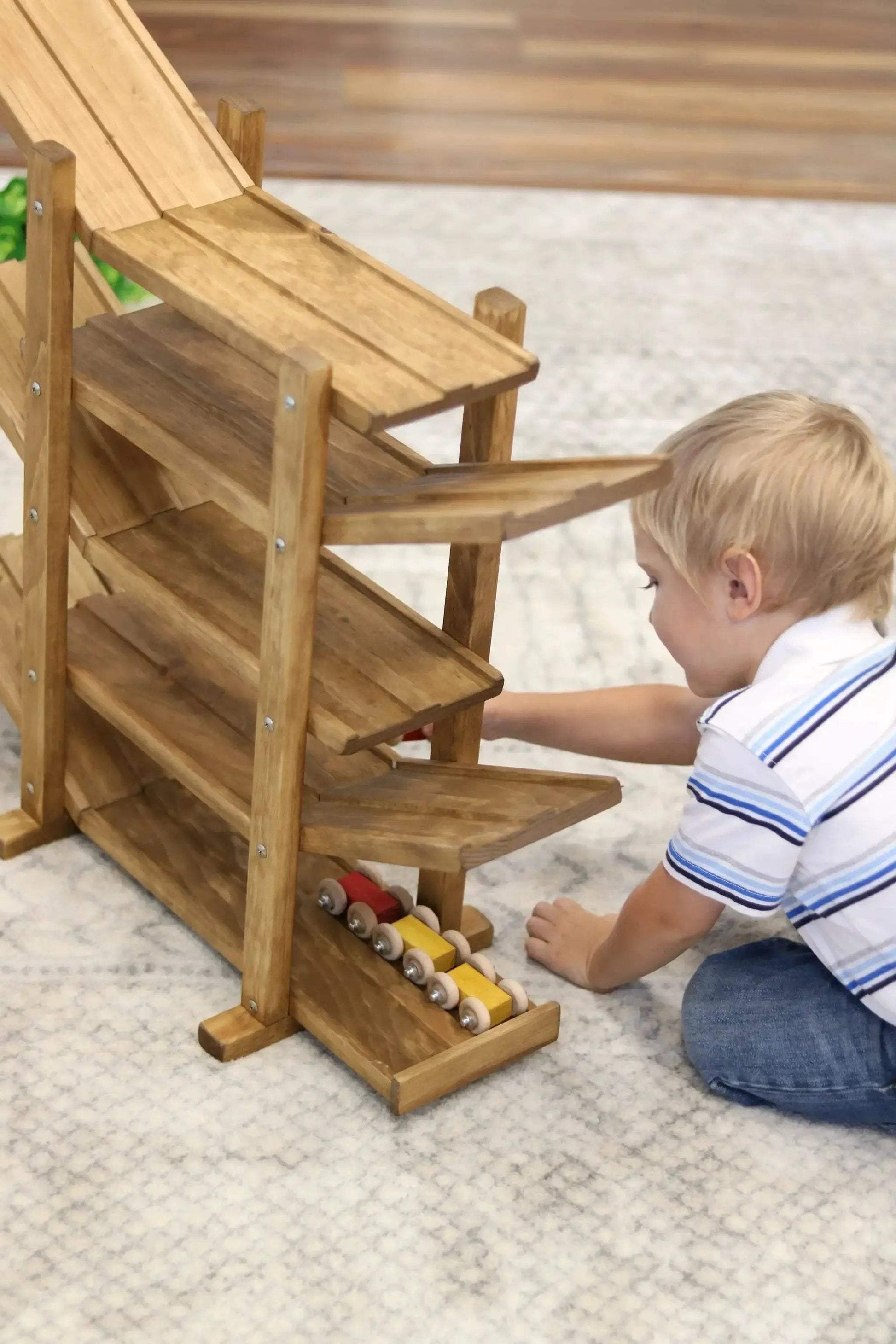 Amish-Made, Handcrafted Wooden Car Roller Racetrack Action Toy - ToylandEU