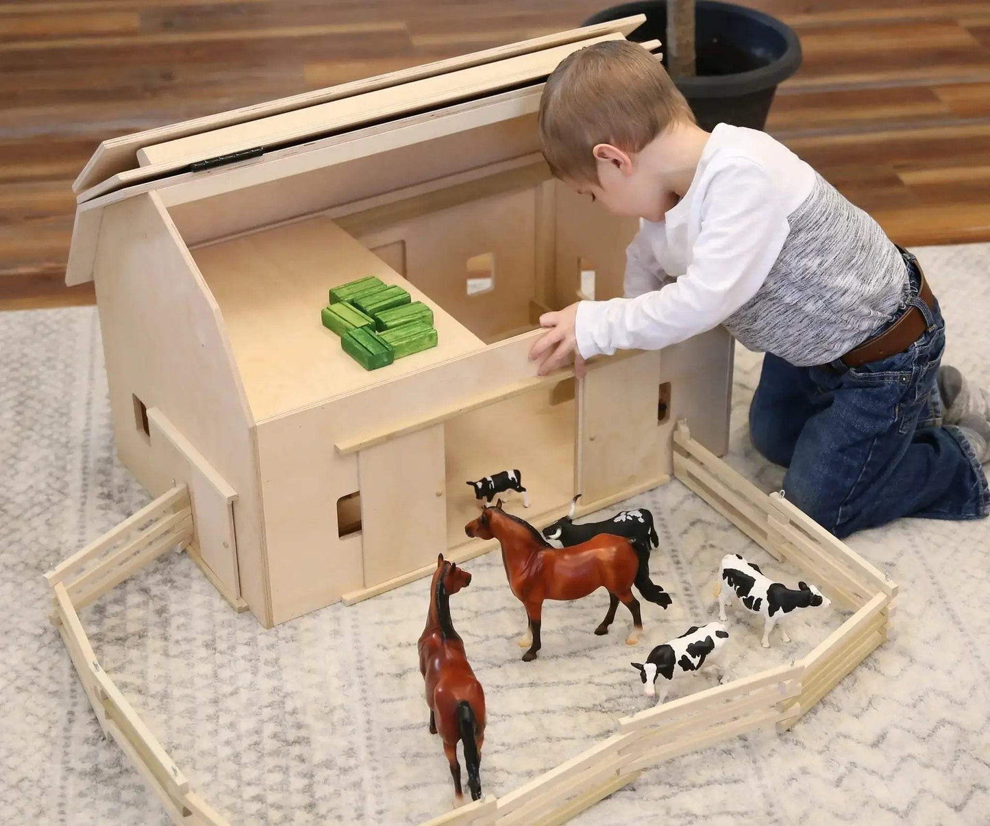 Amish-Made Large Wooden Hip-Roof Barn Toy, Unfinished - ToylandEU