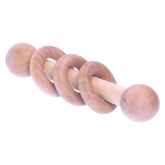 Amish-Made Wooden 3-Ring Baby Rattle Toy - Unfinished Wood - 3-4" Long - ToylandEU