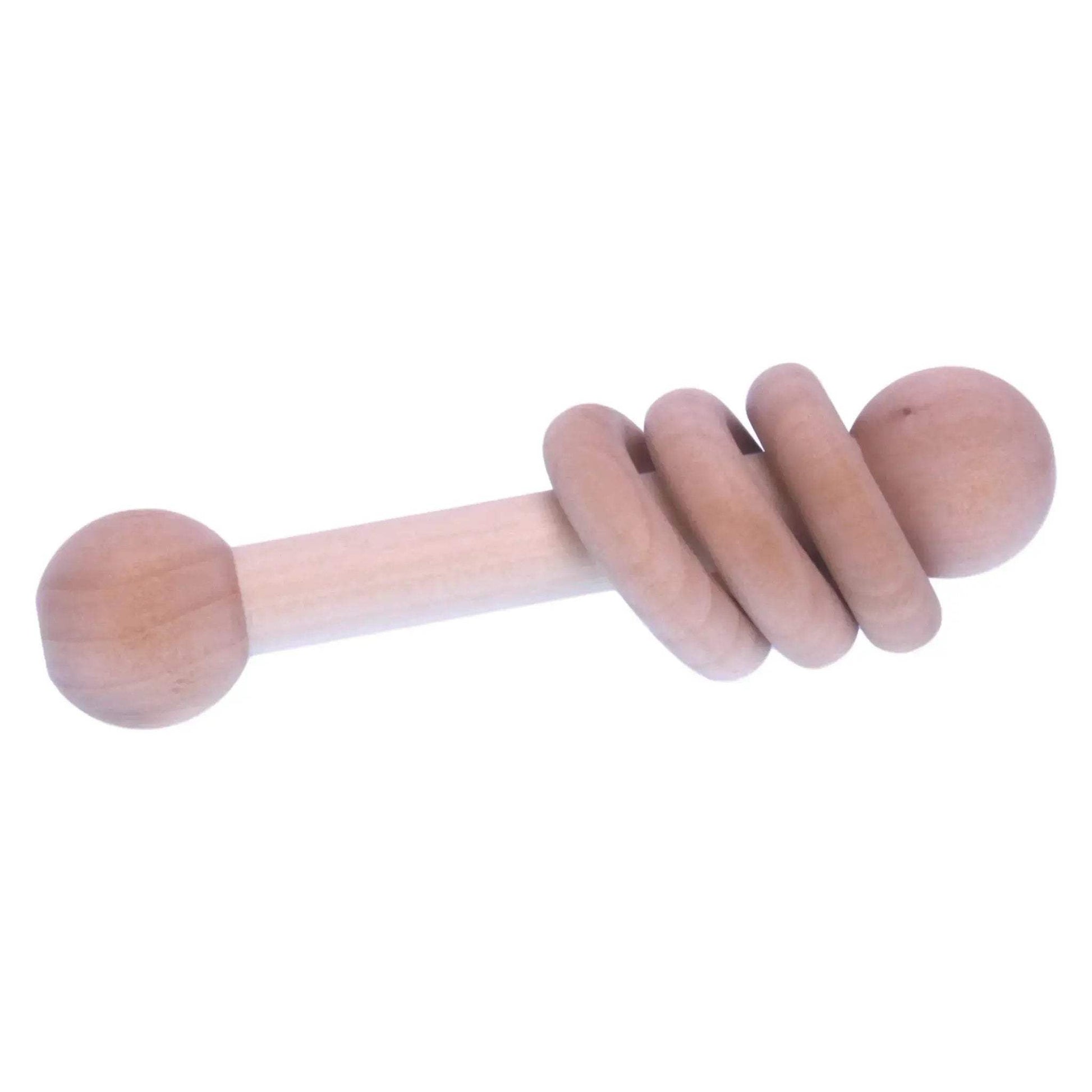 Amish-Made Wooden 3-Ring Baby Rattle Toy - Unfinished Wood - 3-4" Long - ToylandEU