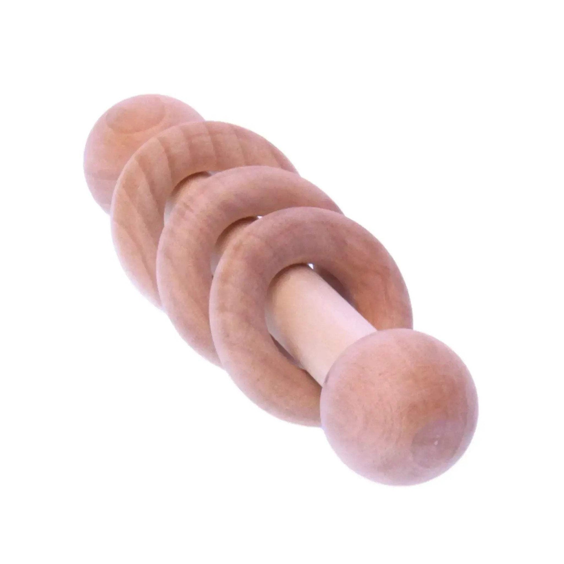 Amish-Made Wooden 3-Ring Baby Rattle Toy - Unfinished Wood - 3-4" Long - ToylandEU