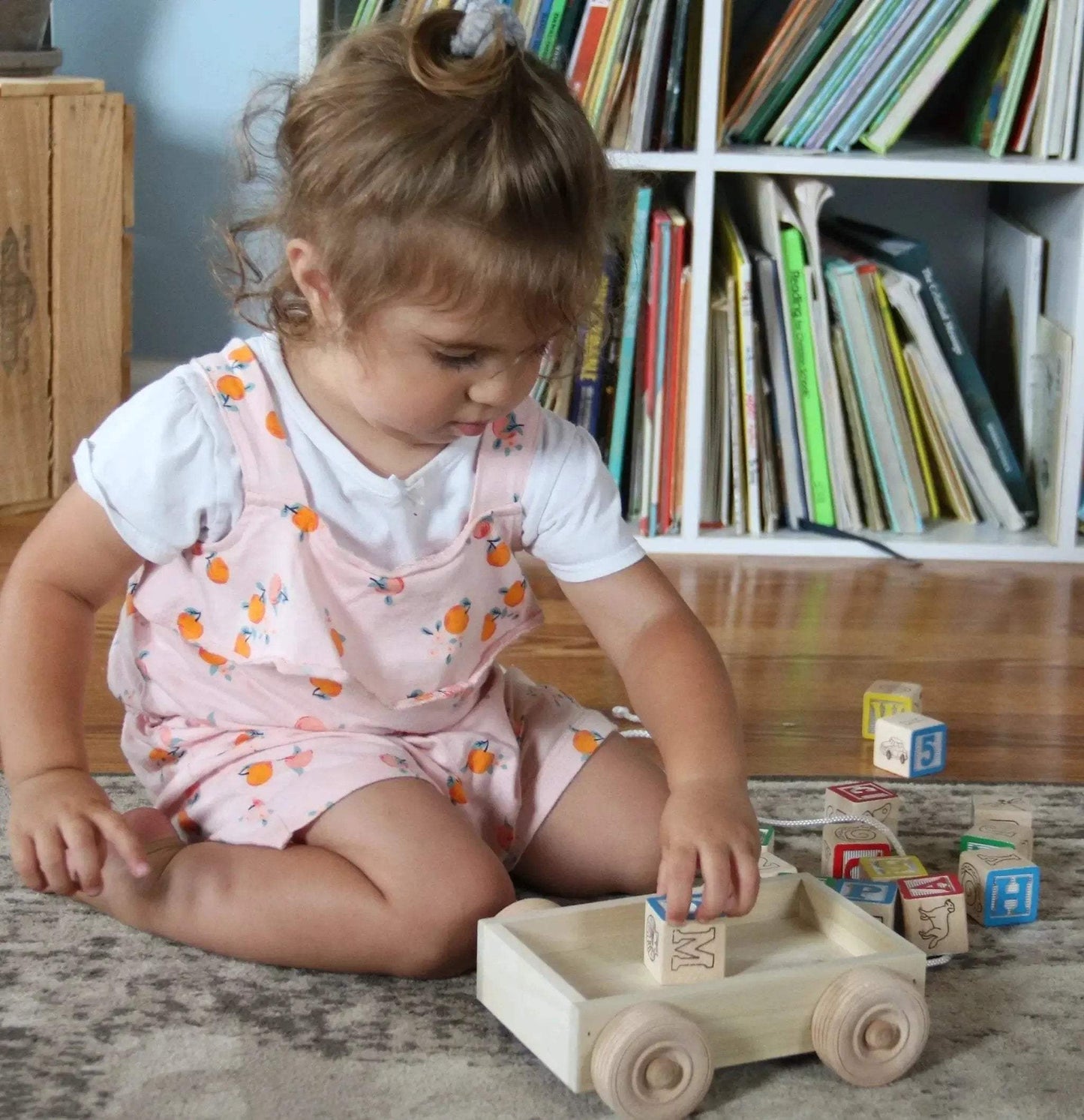 Amish-Made Wooden ABC Block Toddler Pull-String Wagon Toy - ToylandEU
