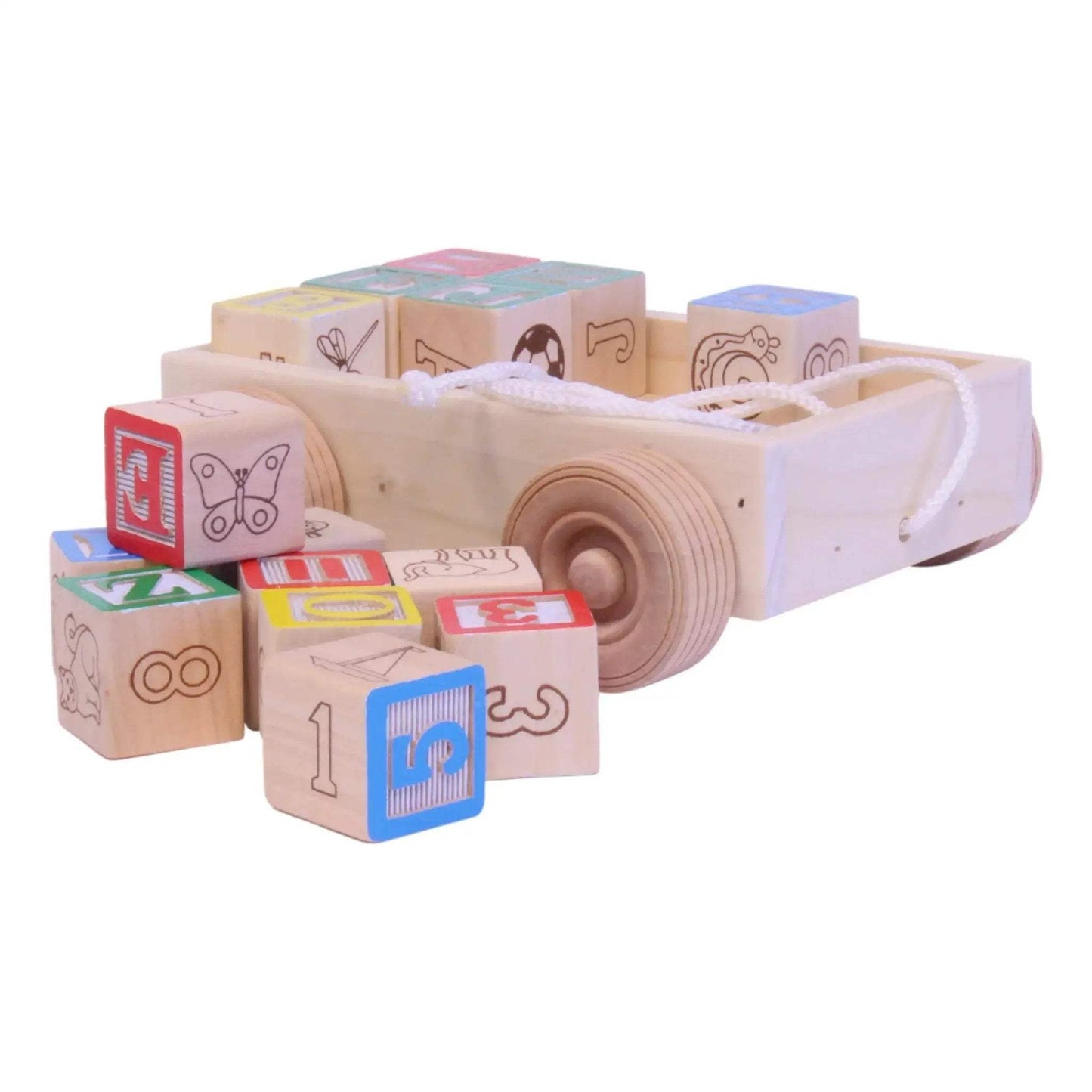 Amish-Made Wooden ABC Block Toddler Pull-String Wagon Toy - ToylandEU