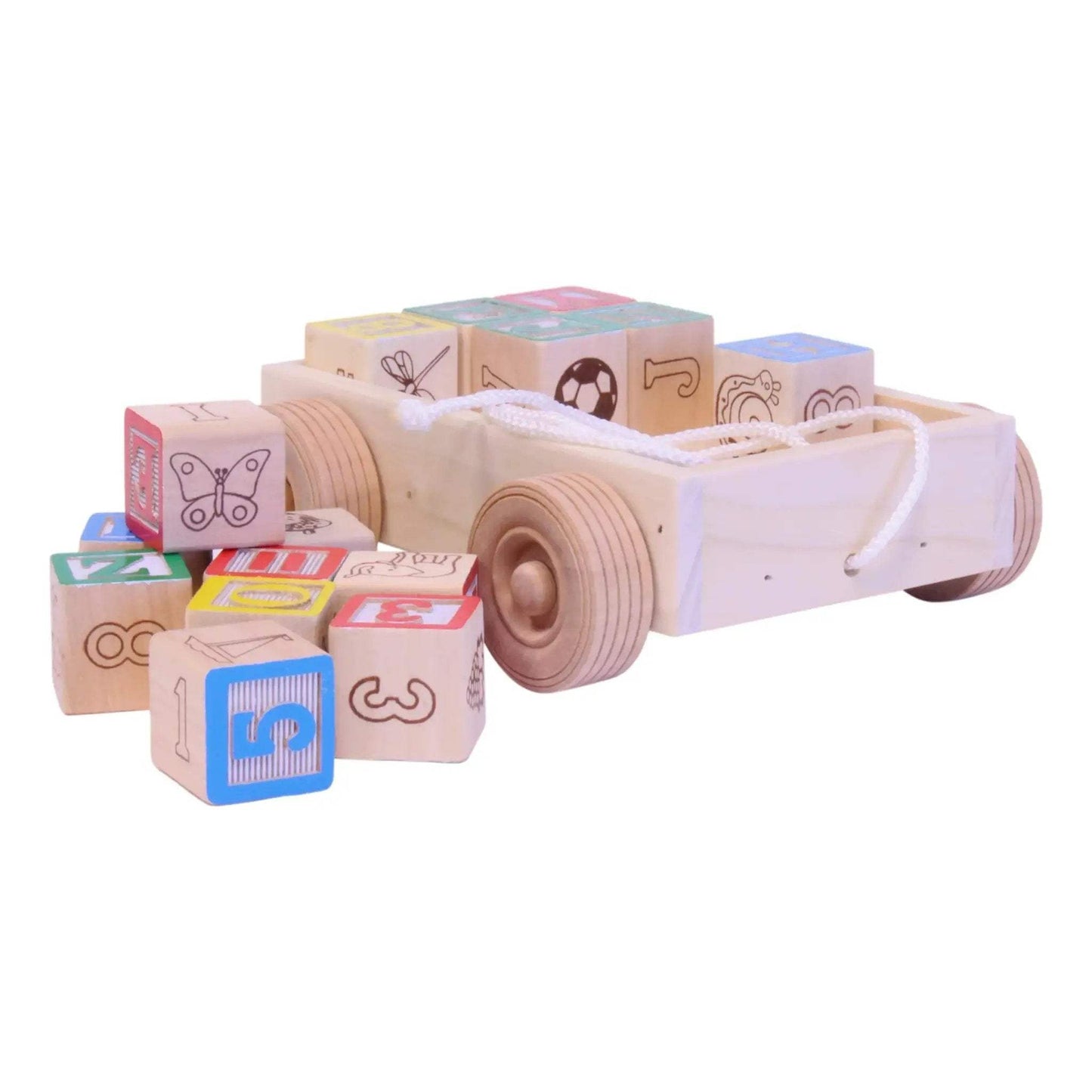 Amish-Made Wooden ABC Block Toddler Pull-String Wagon Toy - ToylandEU