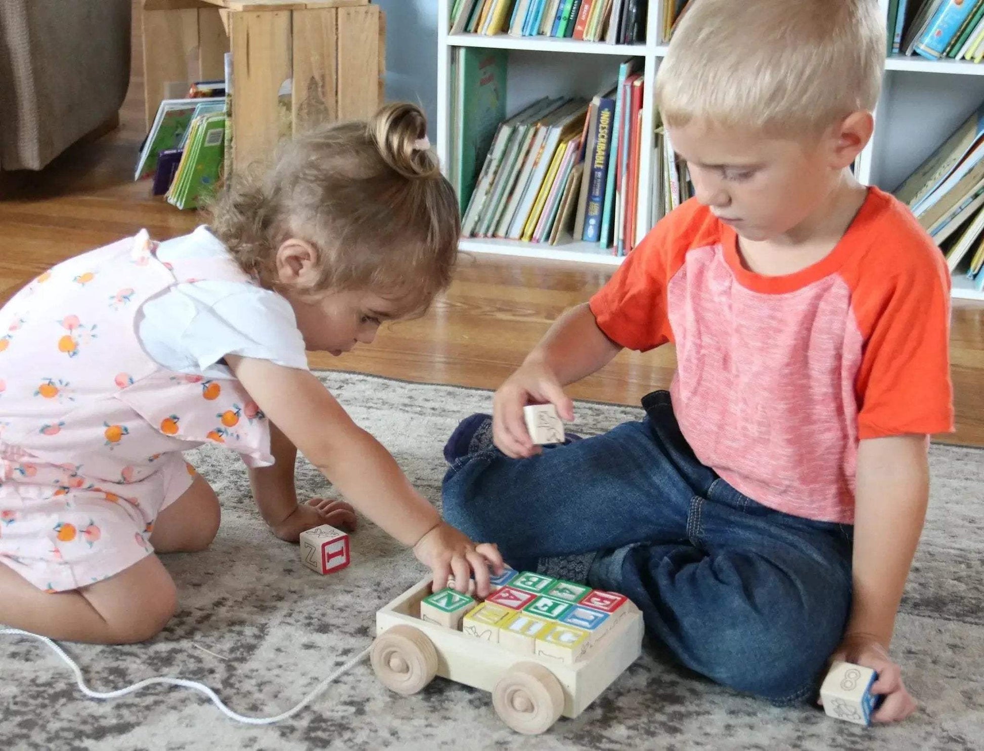 Amish-Made Wooden ABC Block Toddler Pull-String Wagon Toy - ToylandEU
