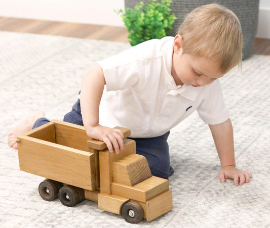 Amish Made Wooden Dump Truck For Kids Safe Finish