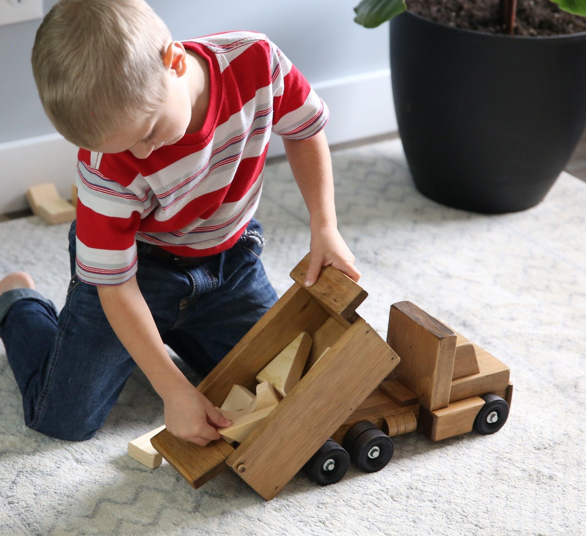 Amish Made Wooden Dump Truck For Kids Safe Finish