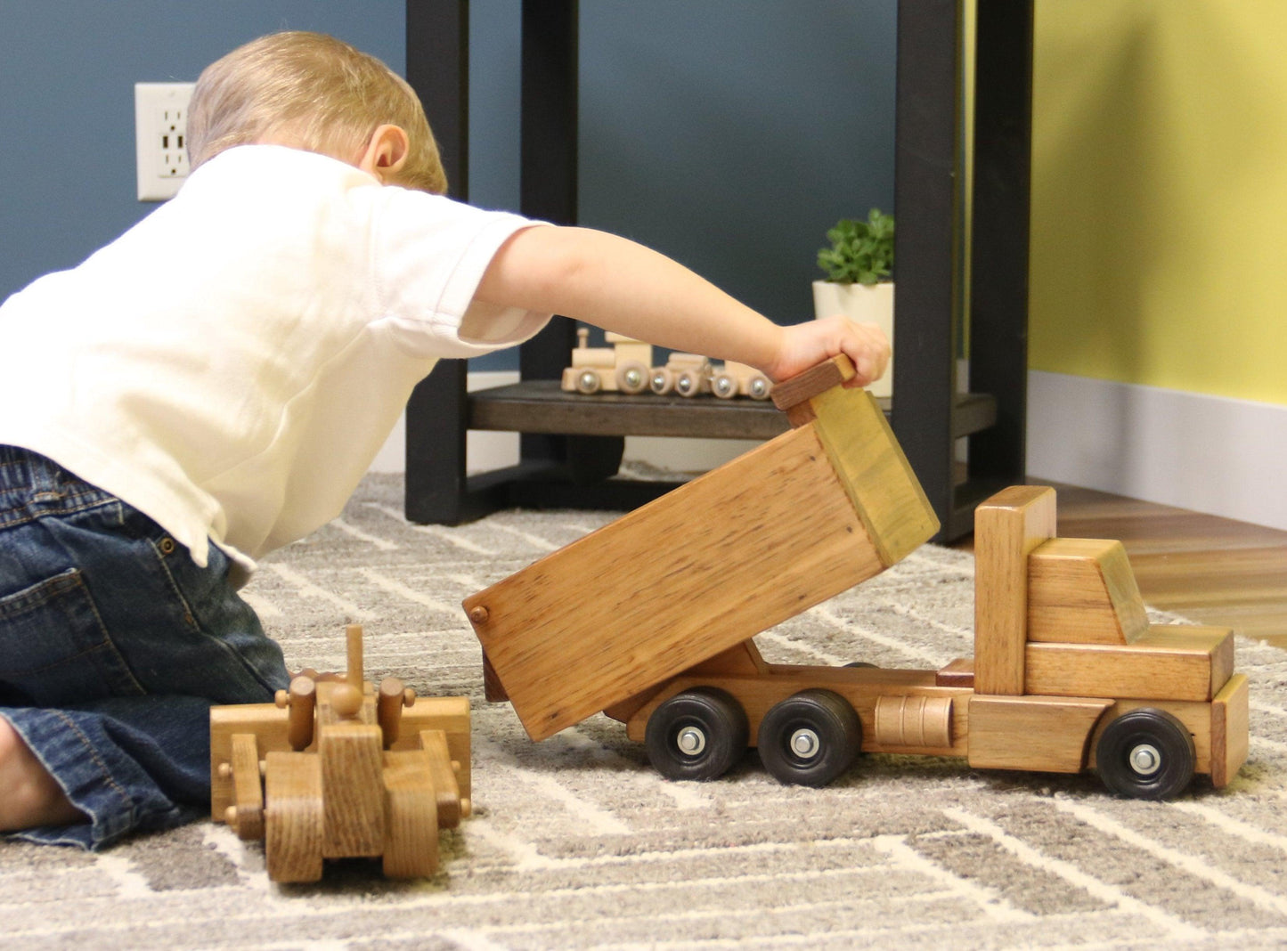 Amish Made Wooden Dump Truck For Kids Safe Finish