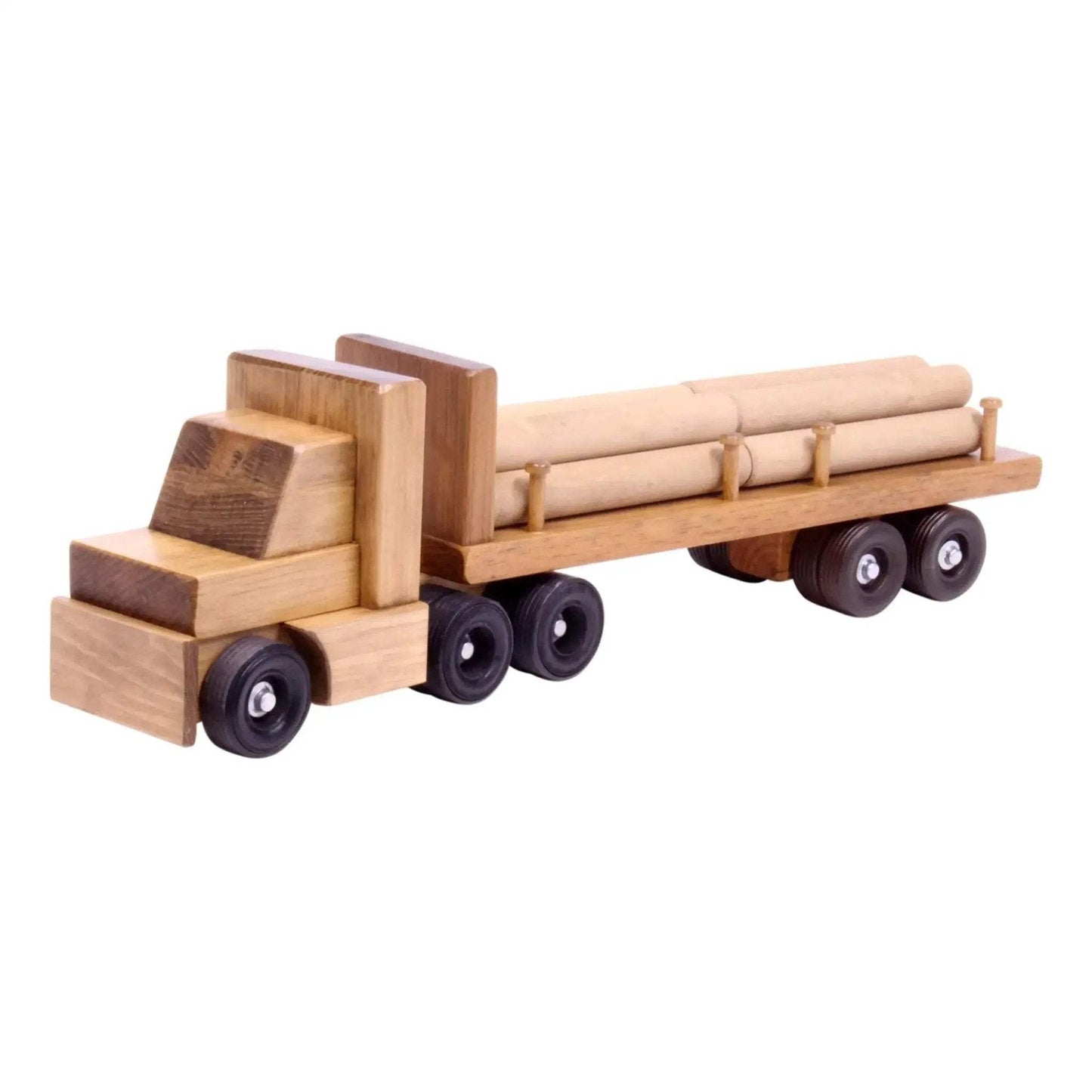 Amish-Made Wooden Log Semi Truck Toy, With Removable Logs - ToylandEU