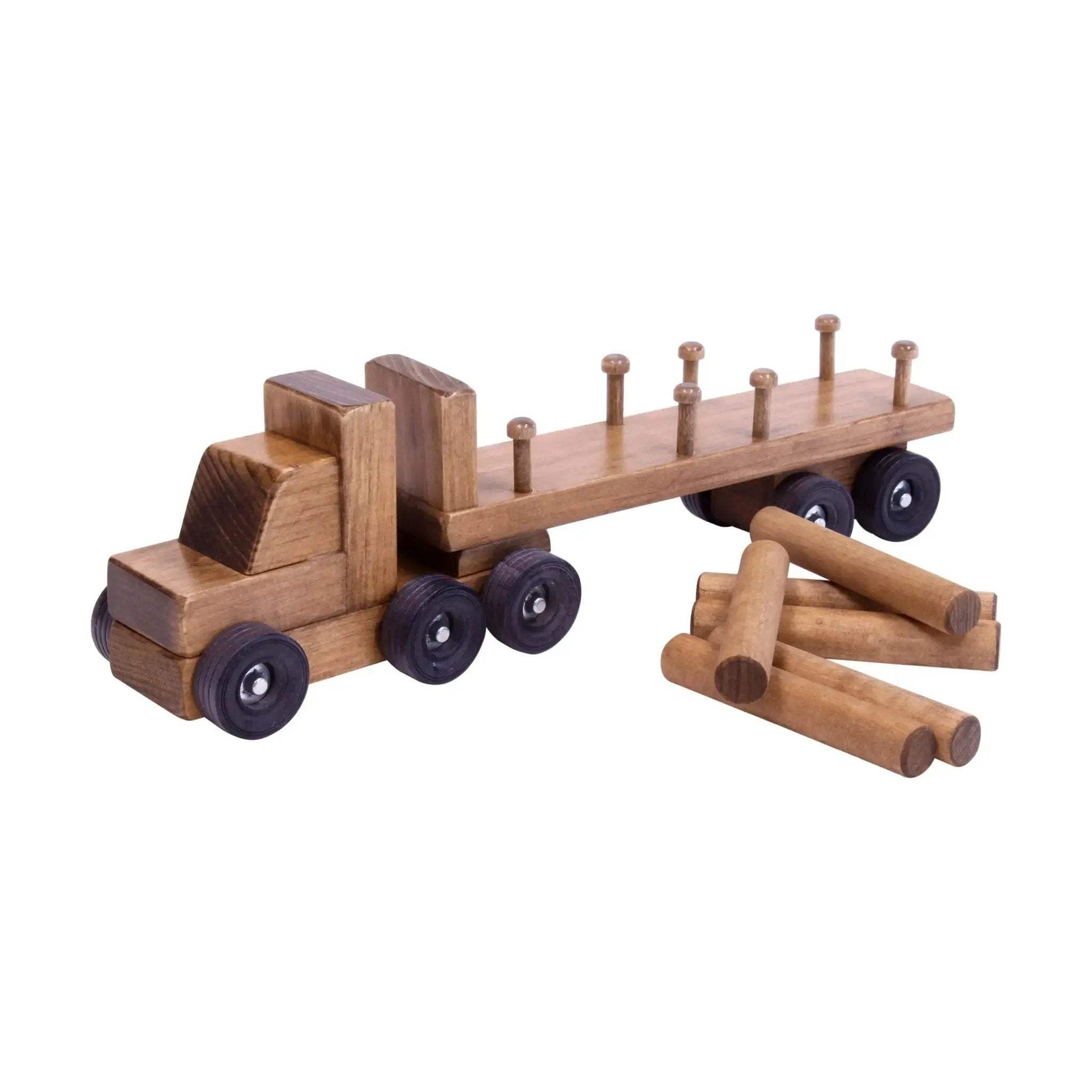 Amish-Made Wooden Log Semi Truck Toy, With Removable Logs - ToylandEU