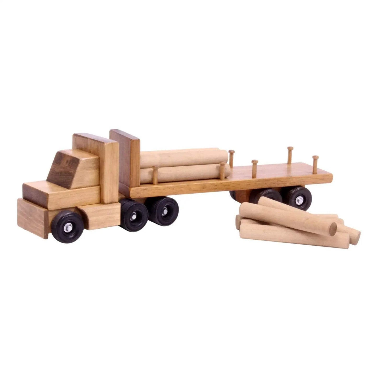 Amish-Made Wooden Log Semi Truck Toy, With Removable Logs - ToylandEU