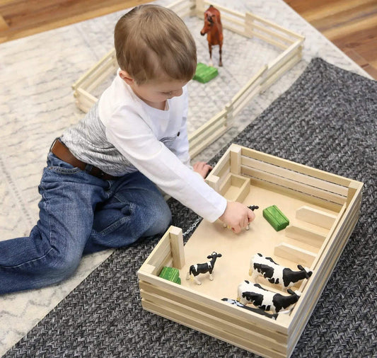 Amish-Made Wooden Mini Stockyard Toy, with 7 Stalls - ToylandEU
