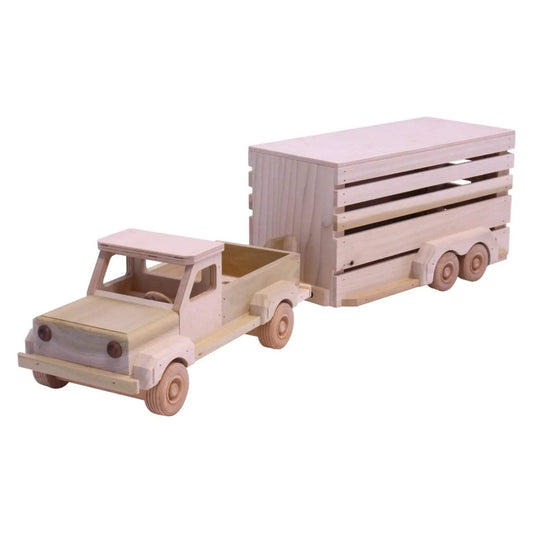 Amish-Made Wooden Pickup & Horse Trailer Toy Set, Unfinished - ToylandEU