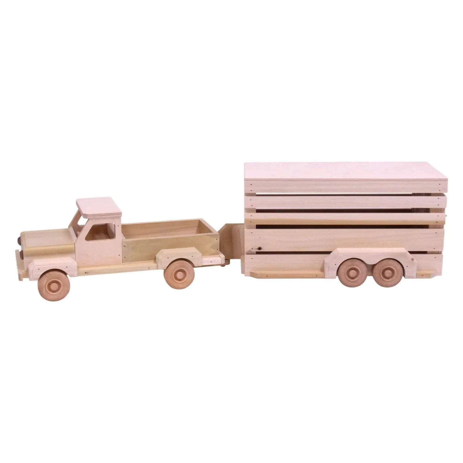 Amish-Made Wooden Pickup & Horse Trailer Toy Set, Unfinished - ToylandEU