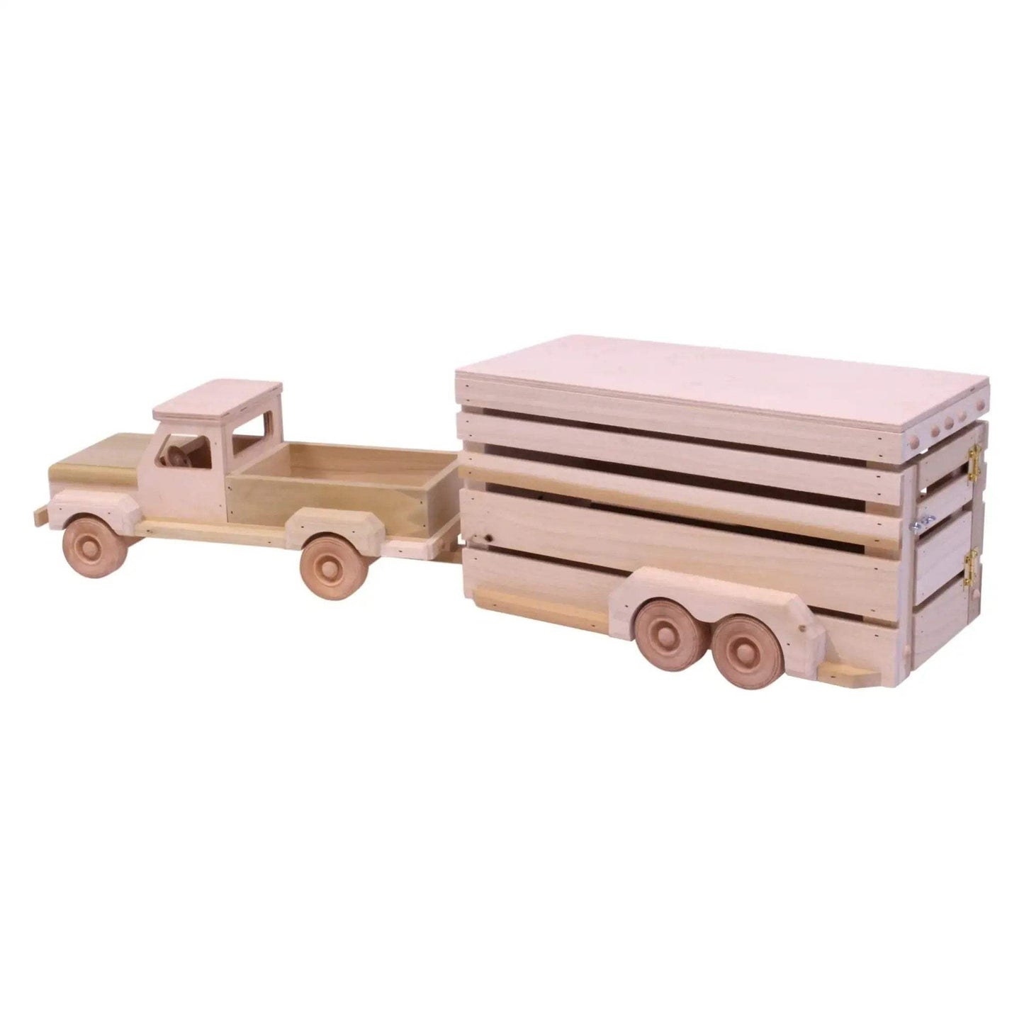Amish-Made Wooden Pickup & Horse Trailer Toy Set, Unfinished - ToylandEU