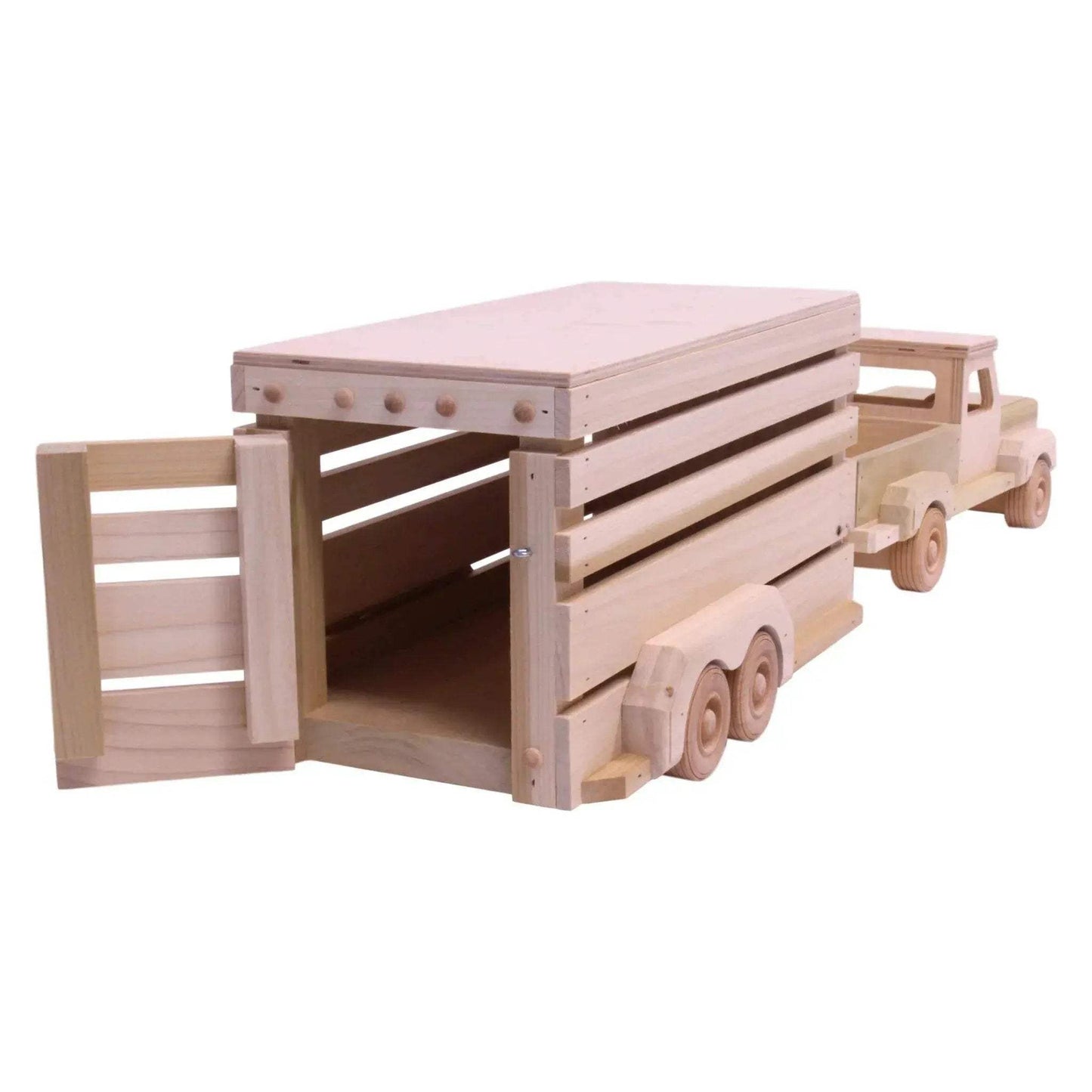 Amish-Made Wooden Pickup & Horse Trailer Toy Set, Unfinished - ToylandEU