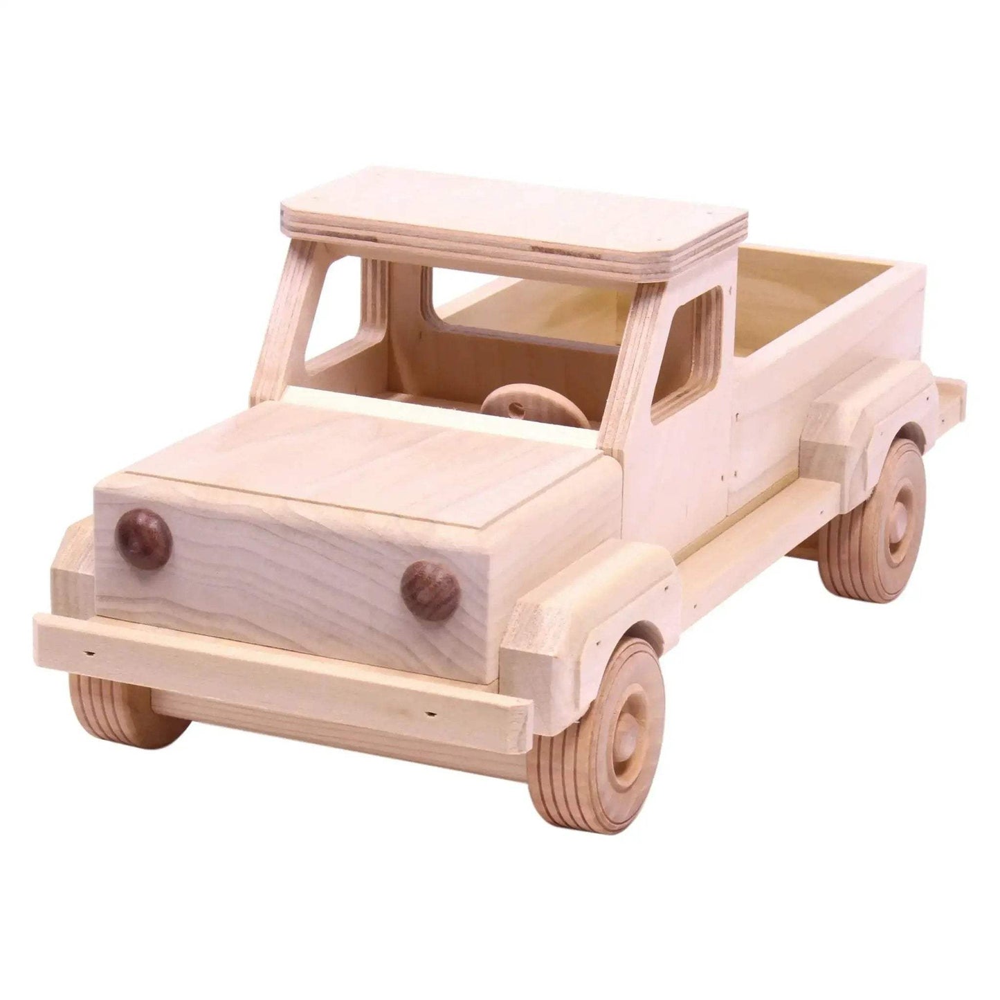 Amish-Made Wooden Pickup Truck Toy with Hitch, Unfinished - ToylandEU