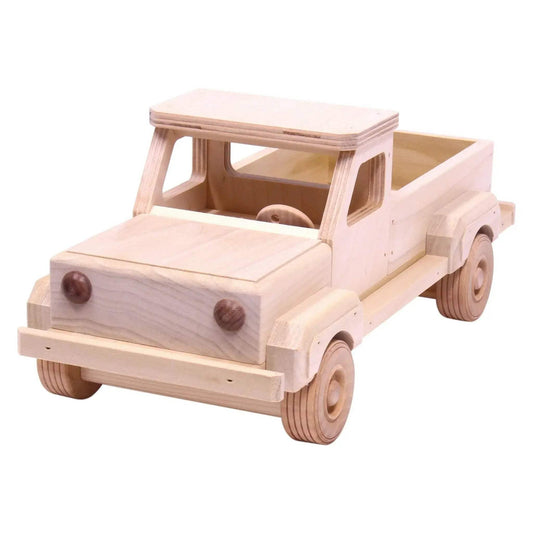 Amish-Made Wooden Pickup Truck Toy with Hitch, Unfinished - ToylandEU