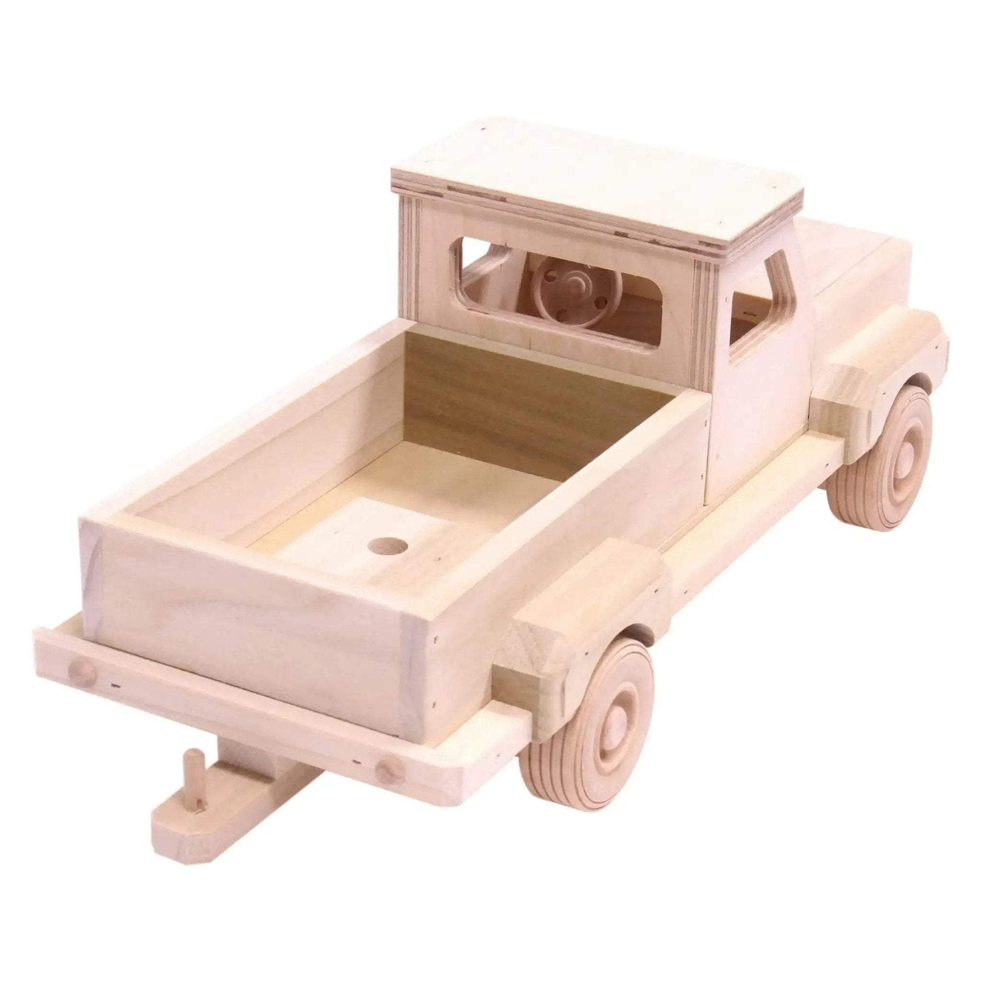 Amish-Made Wooden Pickup Truck Toy with Hitch, Unfinished - ToylandEU