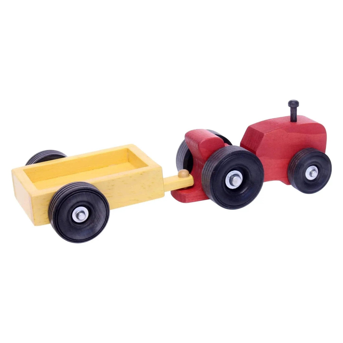 Amish-Made Wooden Small Toy Tractor and Wagon Set - ToylandEU