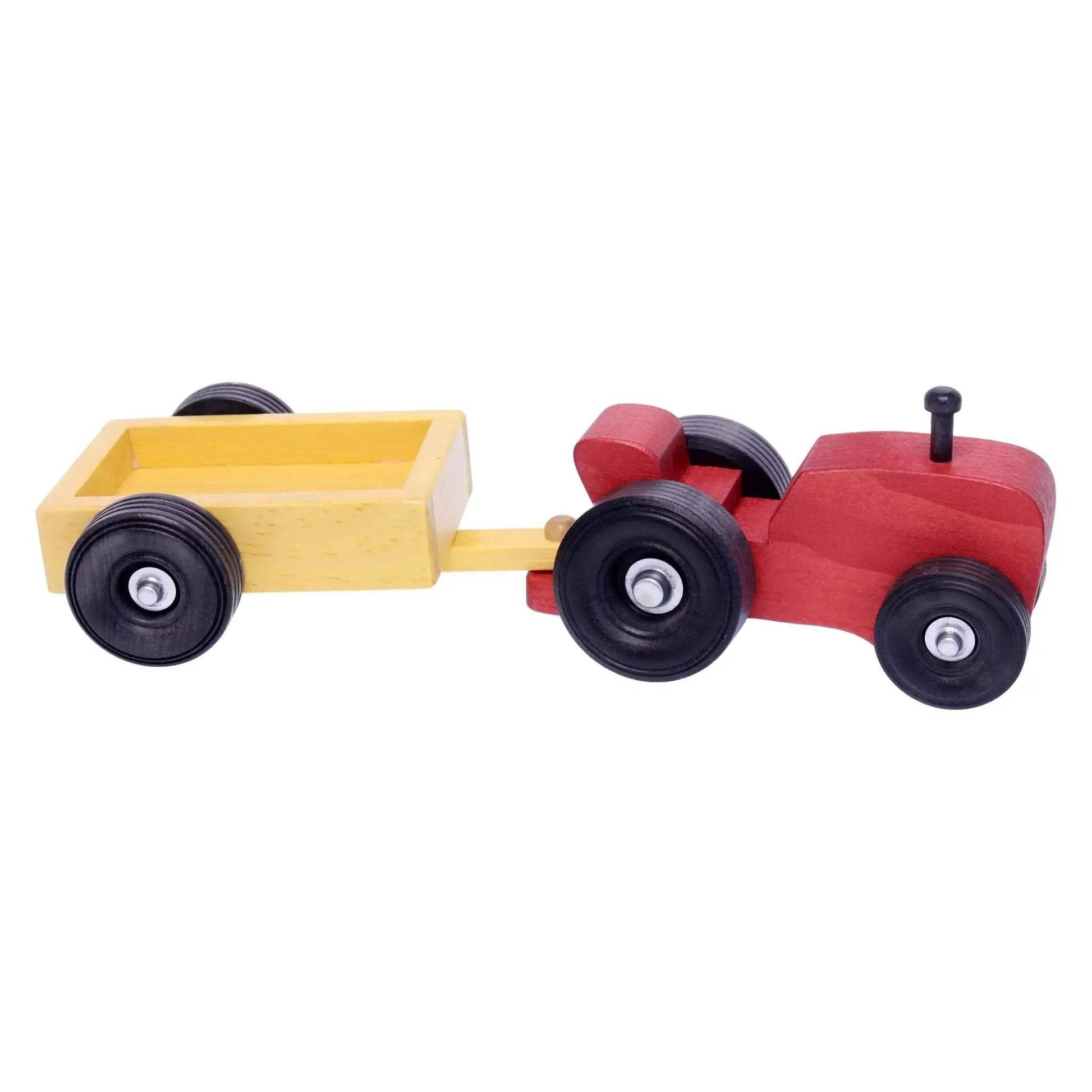 Amish-Made Wooden Small Toy Tractor and Wagon Set - ToylandEU