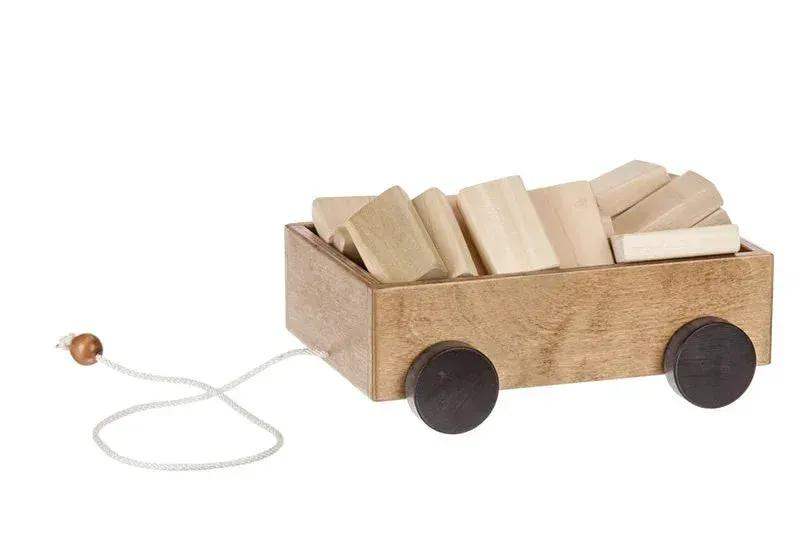 Amish-Made Wooden Toddler Pull Wagon Toy with Wood Building Blocks - ToylandEU