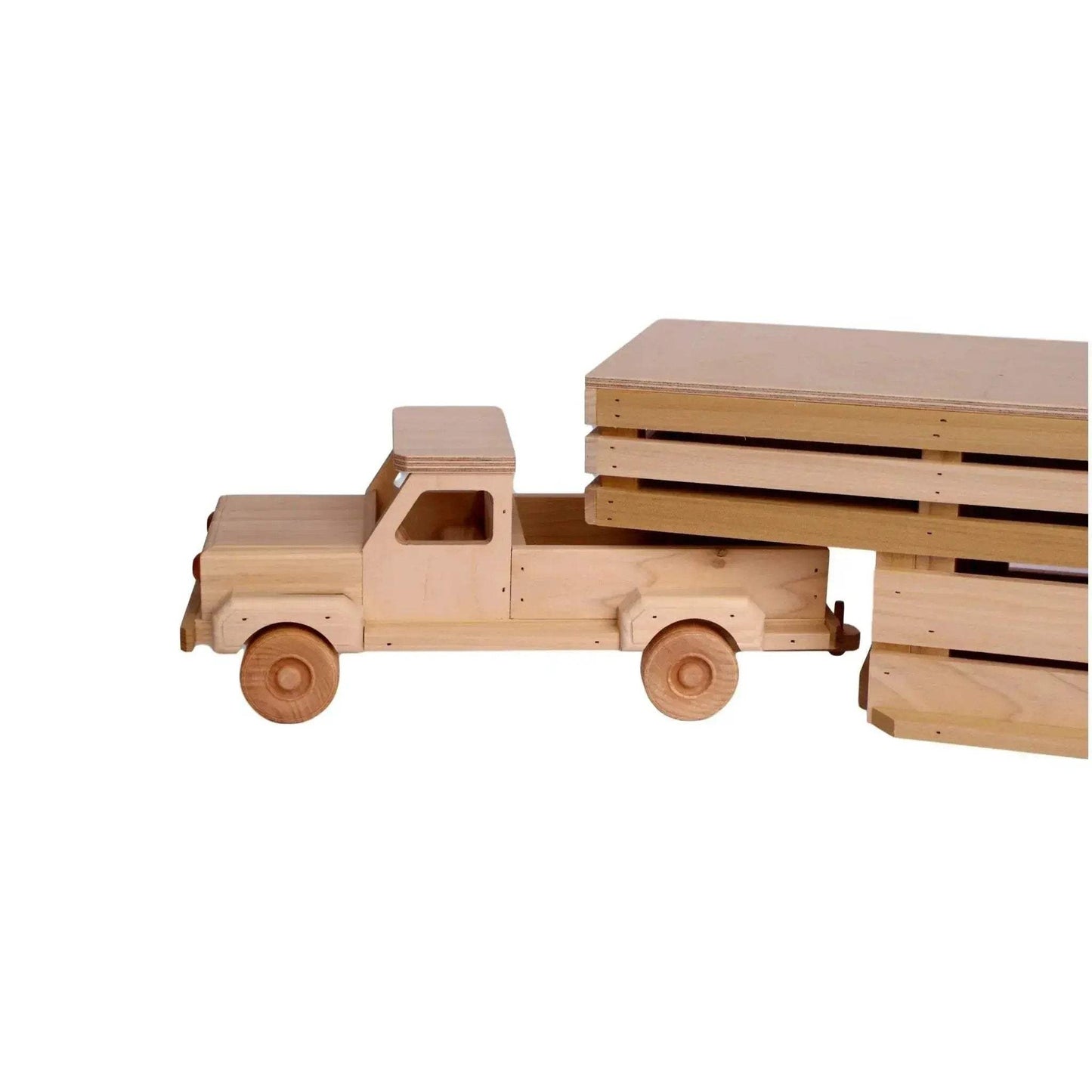 Amish-Made Wooden Toy Pickup and Gooseneck Trailer Set - ToylandEU