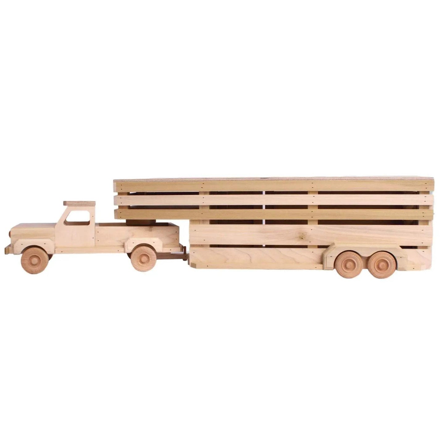 Amish-Made Wooden Toy Pickup and Gooseneck Trailer Set - ToylandEU