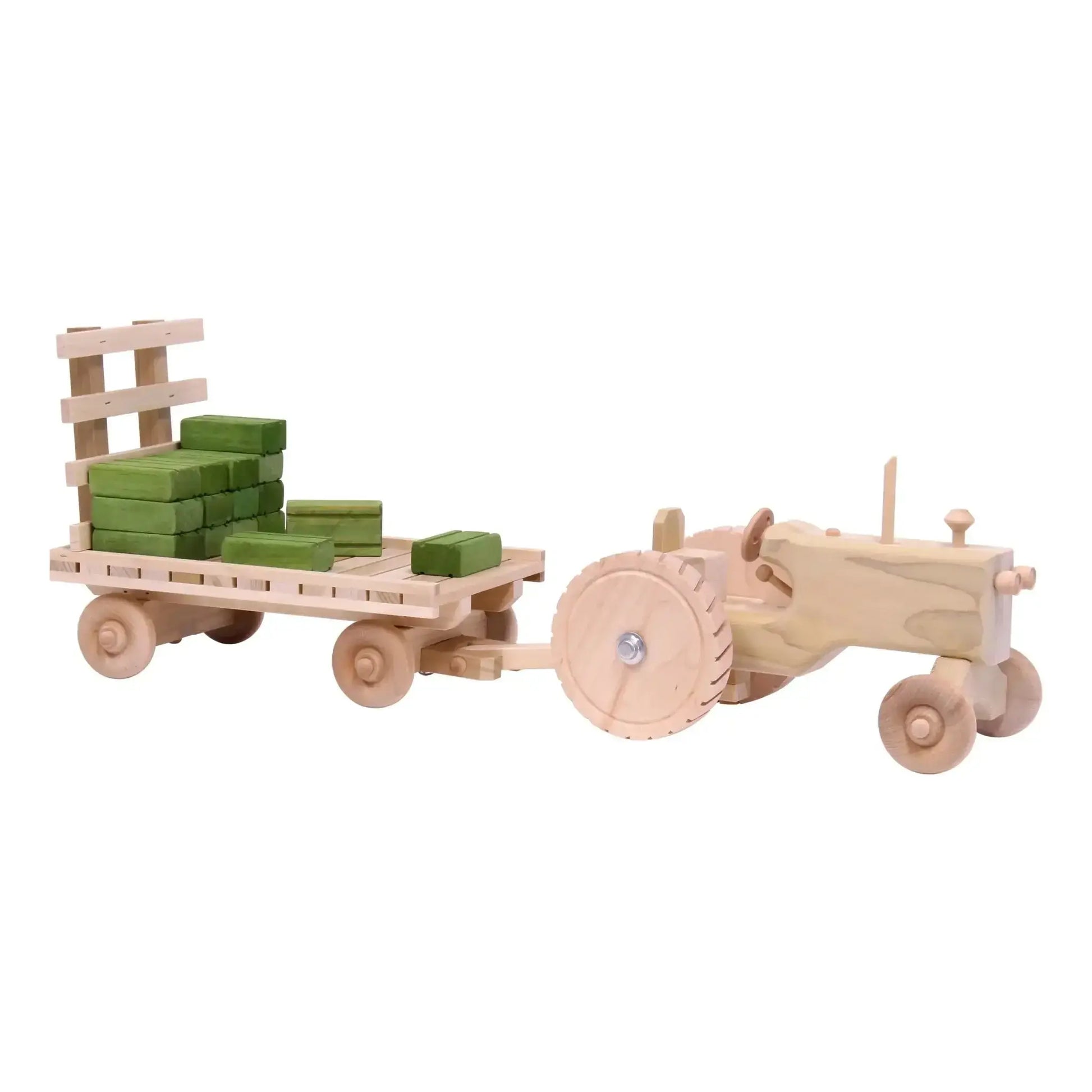 Amish-Made Wooden Toy Tractor & Hay Wagon Set with Hay Bales - ToylandEU