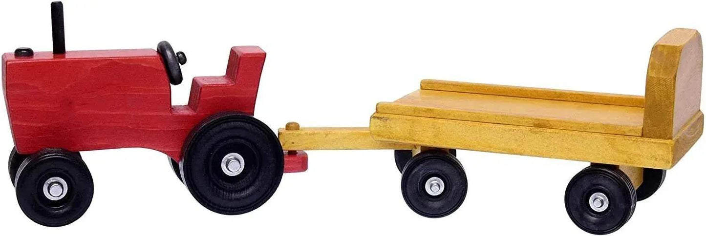 Amish-Made Wooden Toy Tractor and Wagon Set with Hay Bales - ToylandEU