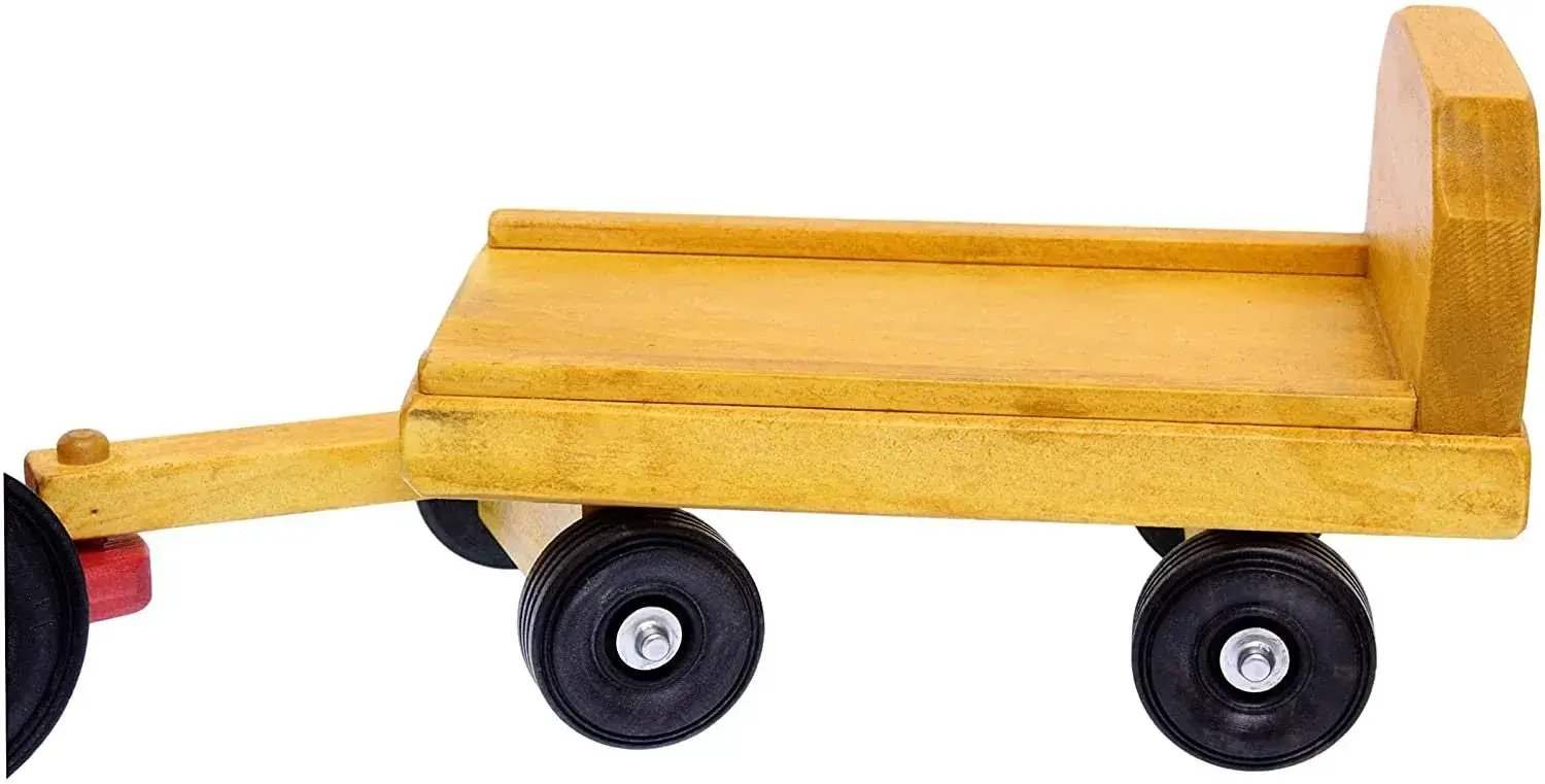 Amish-Made Wooden Toy Tractor and Wagon Set with Hay Bales - ToylandEU
