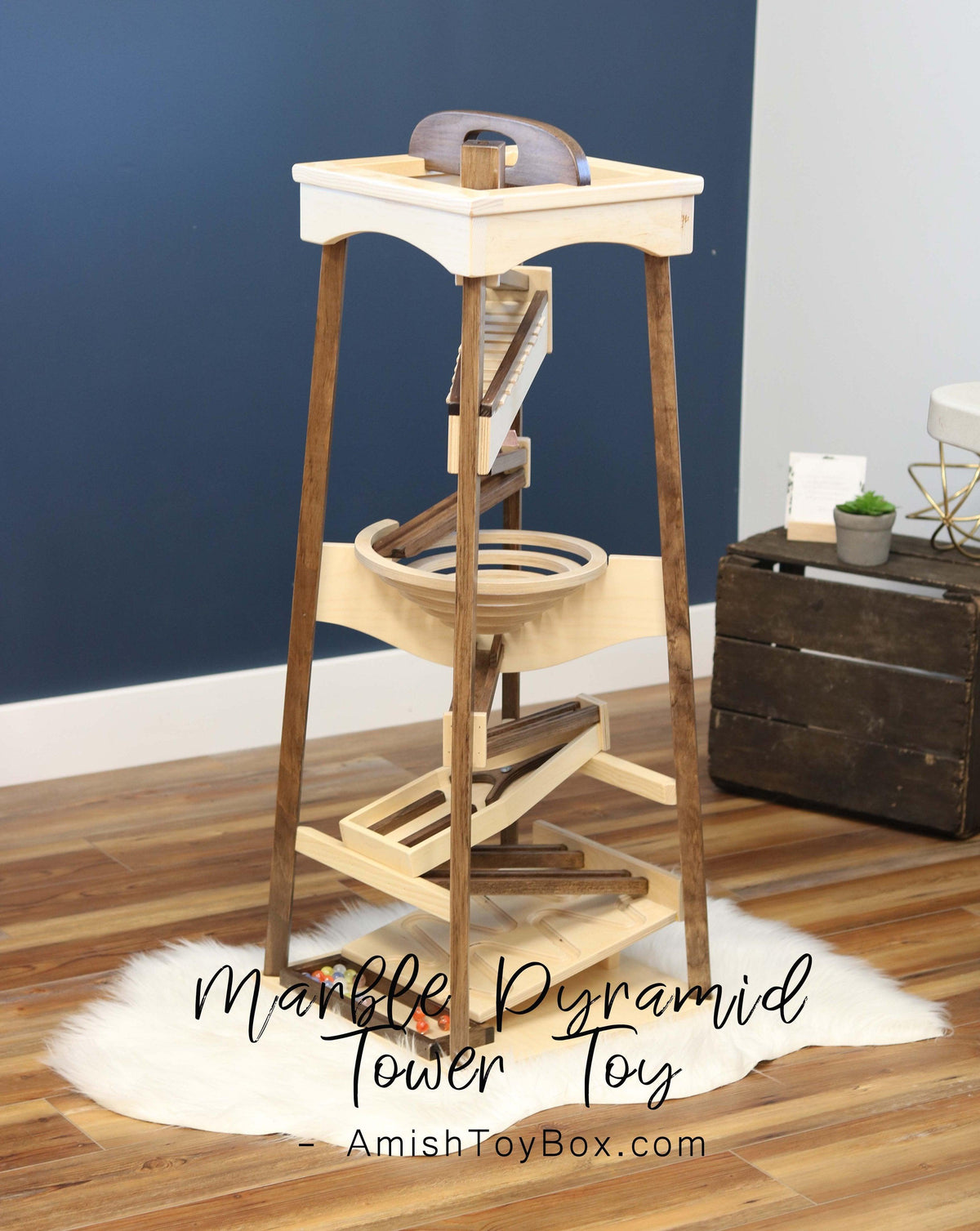  Amish Marble Pyramid Run Handcrafted Wooden Toy Kids 
