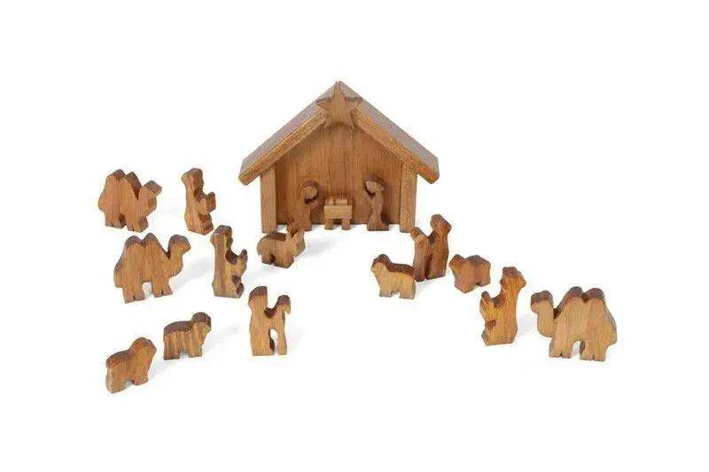 AmishToyBox.com Wooden Nativity Manger Scene Set, 14 Pieces - ToylandEU