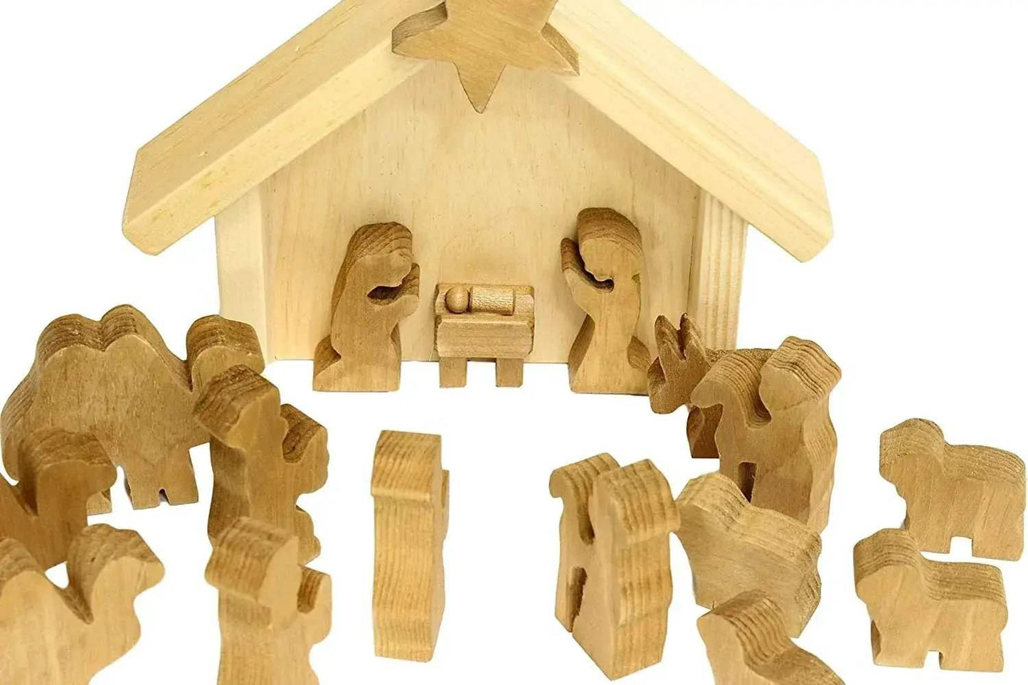 AmishToyBox.com Wooden Nativity Manger Scene Set, 14 Pieces - ToylandEU