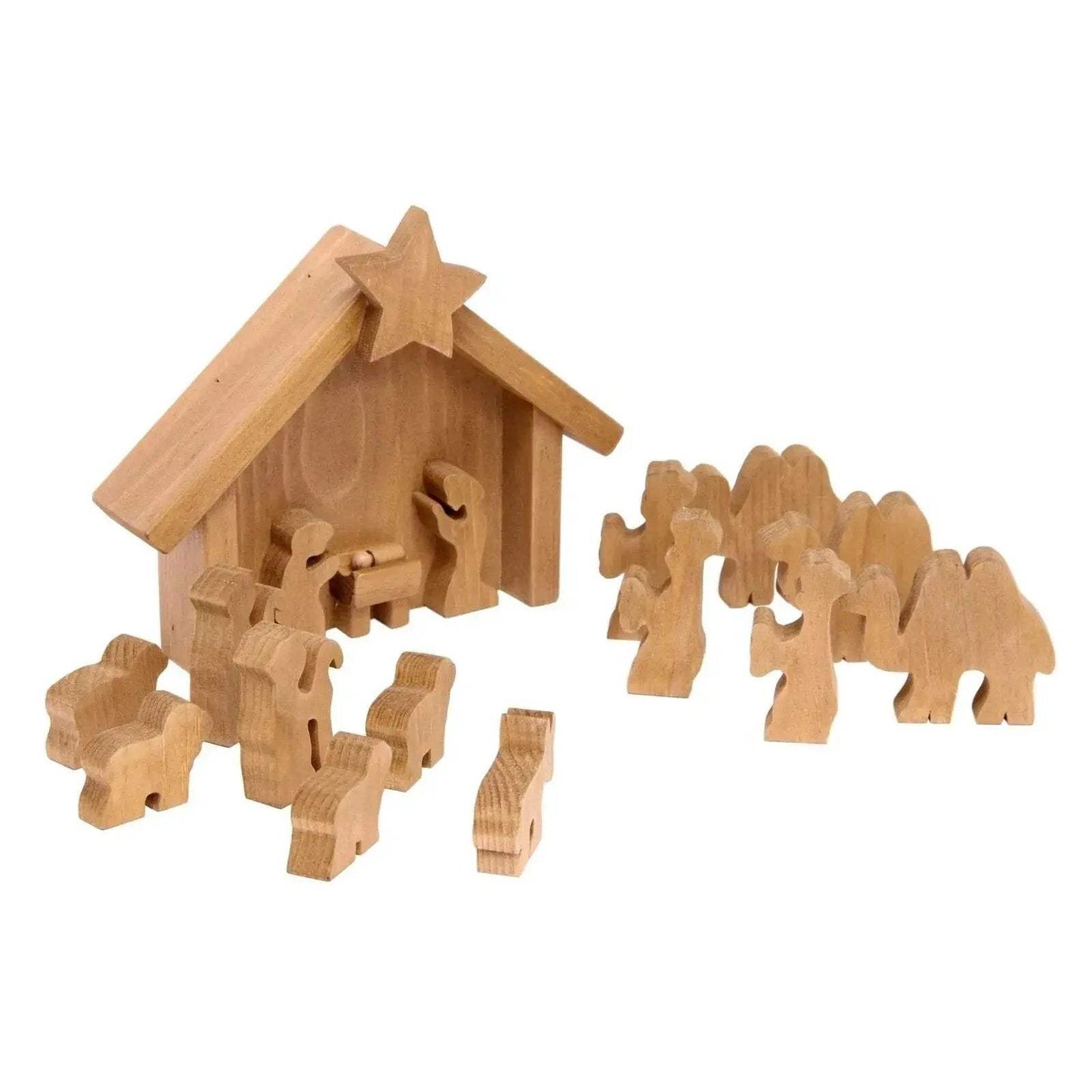 AmishToyBox.com Wooden Nativity Manger Scene Set, 14 Pieces - ToylandEU