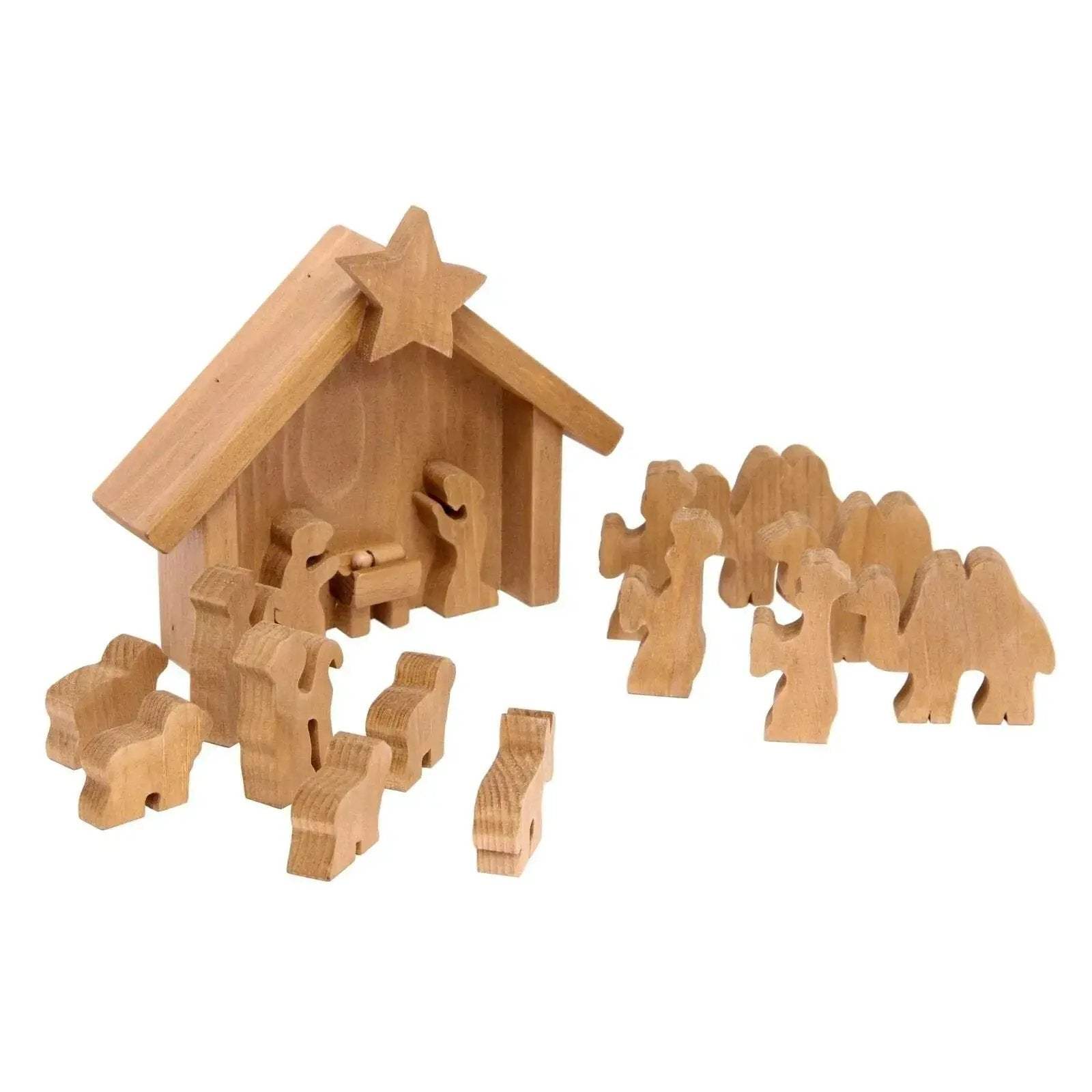AmishToyBox.com Wooden Nativity Manger Scene Set, 14 Pieces - ToylandEU