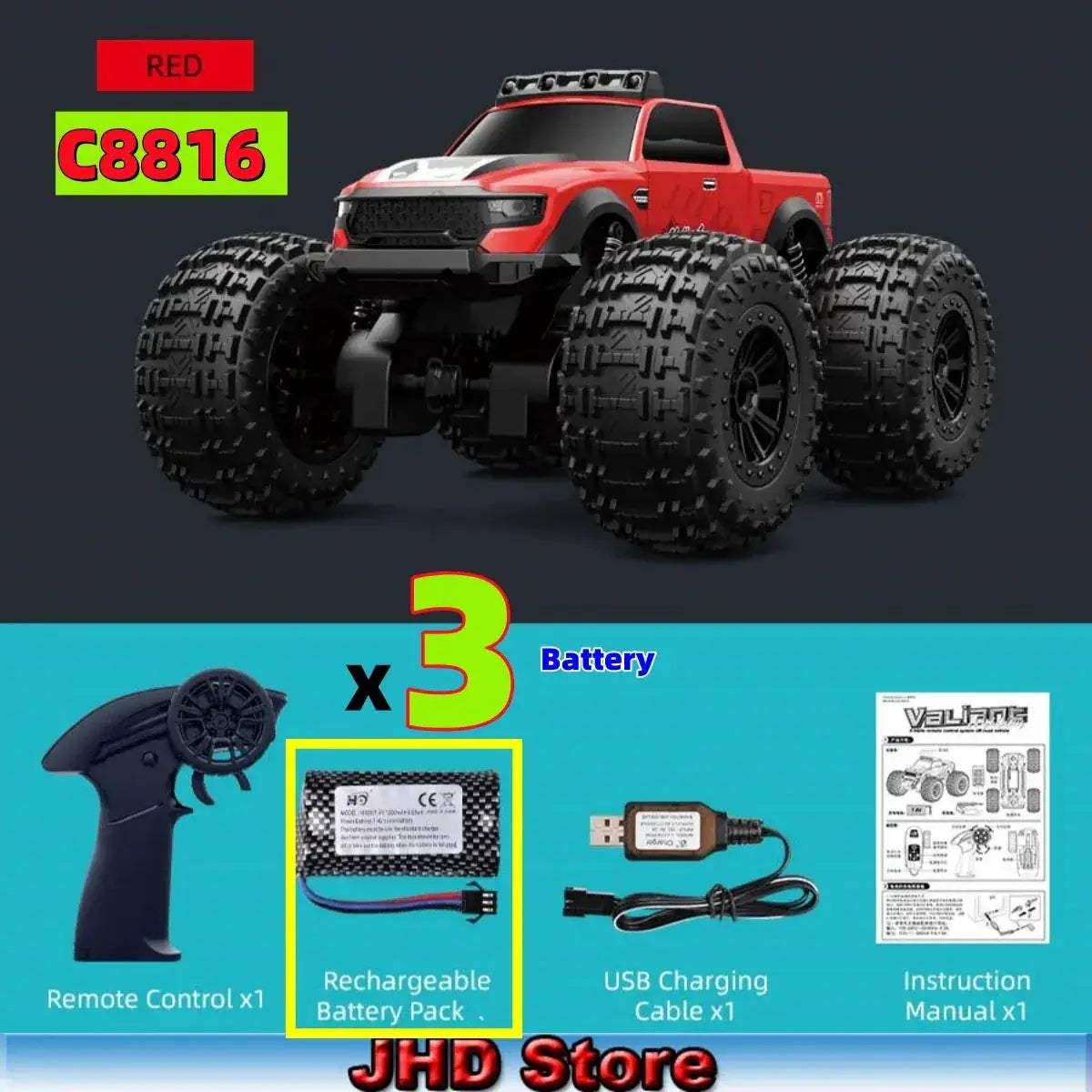 Amphibious RC Car 4WD Off Road Monster with LED Light - ToylandEU