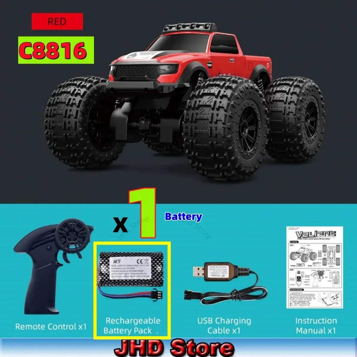 Amphibious RC Car 4WD Off Road Monster with LED Light - ToylandEU