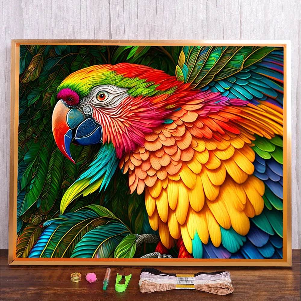 Animal Parrot Cross Stitch DIY Kit - Embroidery Needlework Craft Set with Cotton Fabric and Threads - ToylandEU