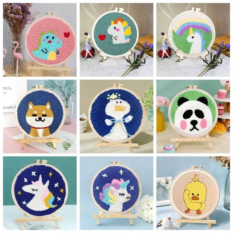 Animal-Themed Punch Needle Embroidery Kit - 20x20cm Beginner Rug Hooking Craft Set - ToylandEU