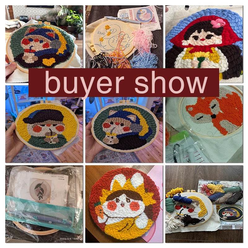 Animal-Themed Punch Needle Embroidery Kit - 20x20cm Beginner Rug Hooking Craft Set - ToylandEU