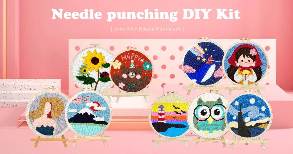 Animal-Themed Punch Needle Embroidery Kit - 20x20cm Beginner Rug Hooking Craft Set - ToylandEU