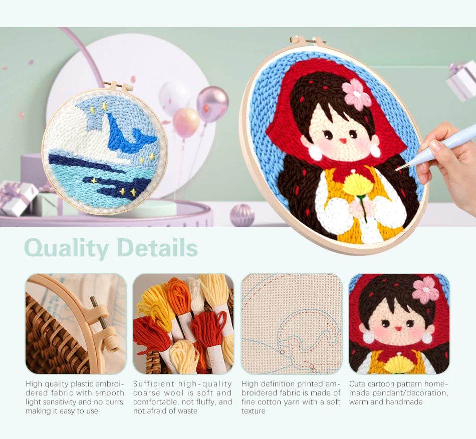Animal-Themed Punch Needle Embroidery Kit - 20x20cm Beginner Rug Hooking Craft Set - ToylandEU