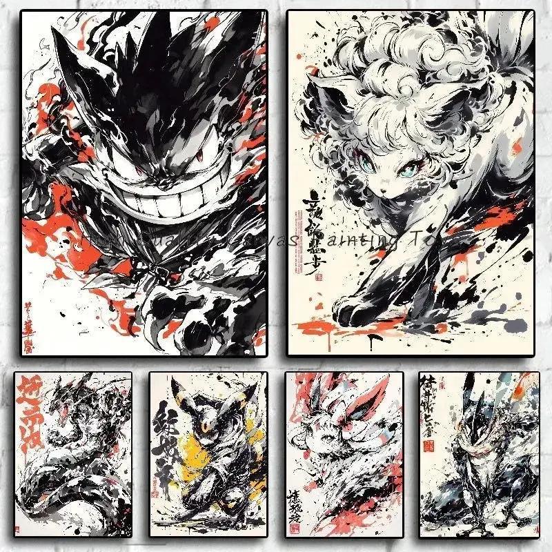  Anime Pokemon Ink Painting Canvas Posters, Painting Prints Posters and Prints Wall Art Picture for Living Room Children Gift -  ToylandEU™