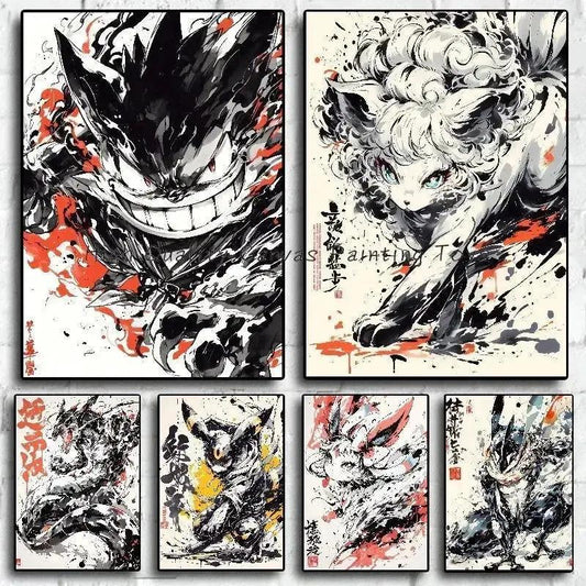  Anime Pokemon Ink Painting Canvas Posters, Painting Prints Posters and Prints Wall Art Picture for Living Room Children Gift -  ToylandEU™